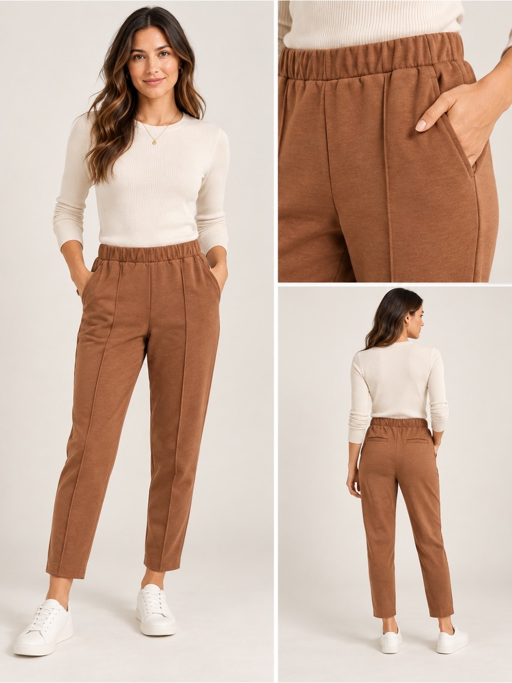 Everlane Women’s S Brown Pull-On Pants Elastic Waist Straight Leg Stretch.